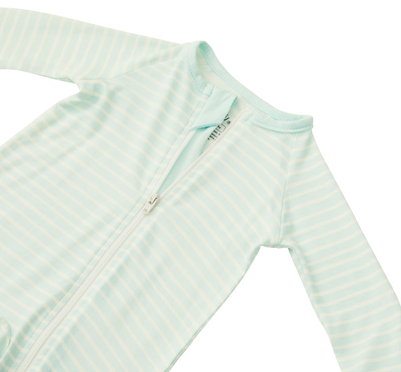 Zelkii long-sleeve bamboo pyjamas in a blue and white horizontal stripe.