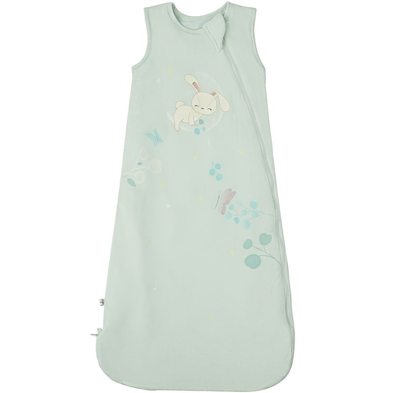Zelkii  bamboo sleep sack for baby or toddler in mint green with a bunny and butterfly design