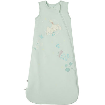Zelkii  bamboo sleep sack for baby or toddler in mint green with a bunny and butterfly design