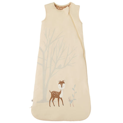 Zelkii  bamboo sleep sack for baby or toddler in light brown with a fawn and nature tree design